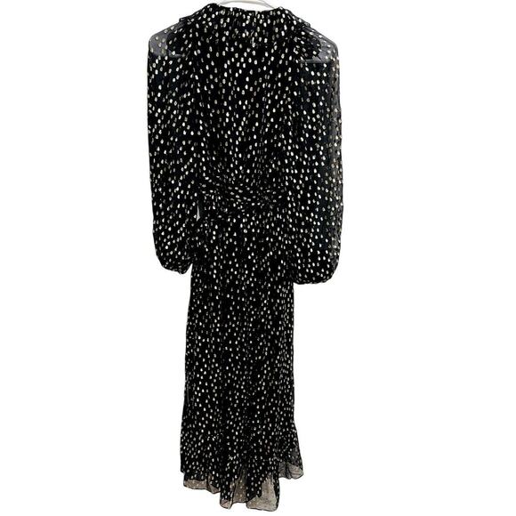 Zimmerman Black Silk Chiffon Gold Lurex Dot Ruffle Wrap Midi Dress Size 1 (US 6) - Picture 4 of 7